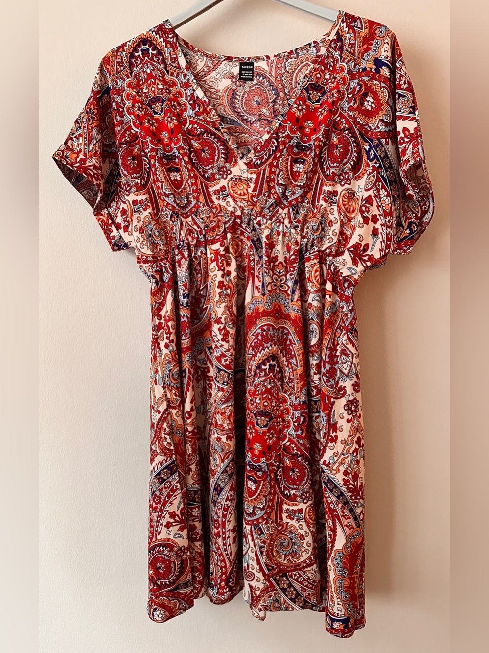 SHEIN Red and Blue Paisley Print Dress